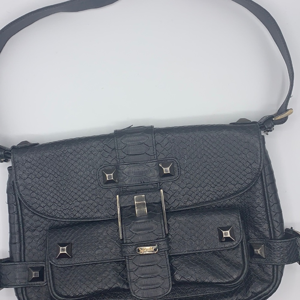 Stuart Weitzman Dark Gray Embossed Snakeskin Leat… - image 1